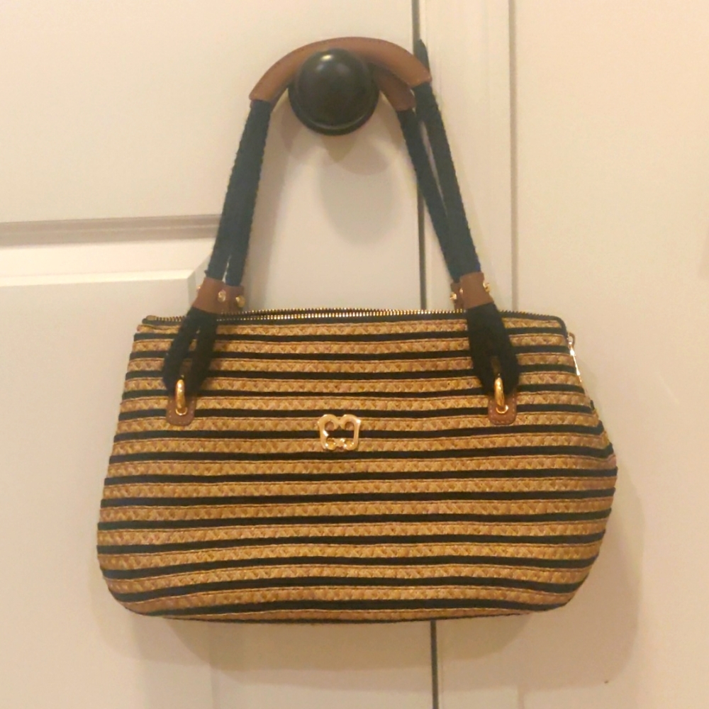 Eric Javits New YorkNautical Braid Squishee straw two tone Handbag Vintage Y2K - Picture 1 of 14
